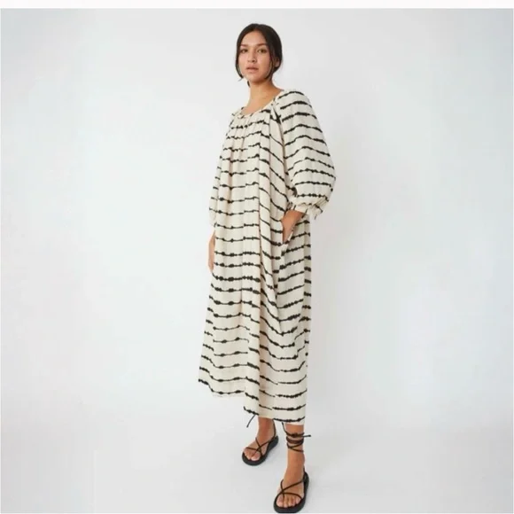 Matta Cream and Black Hand-Dyed Maxi Dress with Bishop sleeves -brand new - Picture 1 of 2